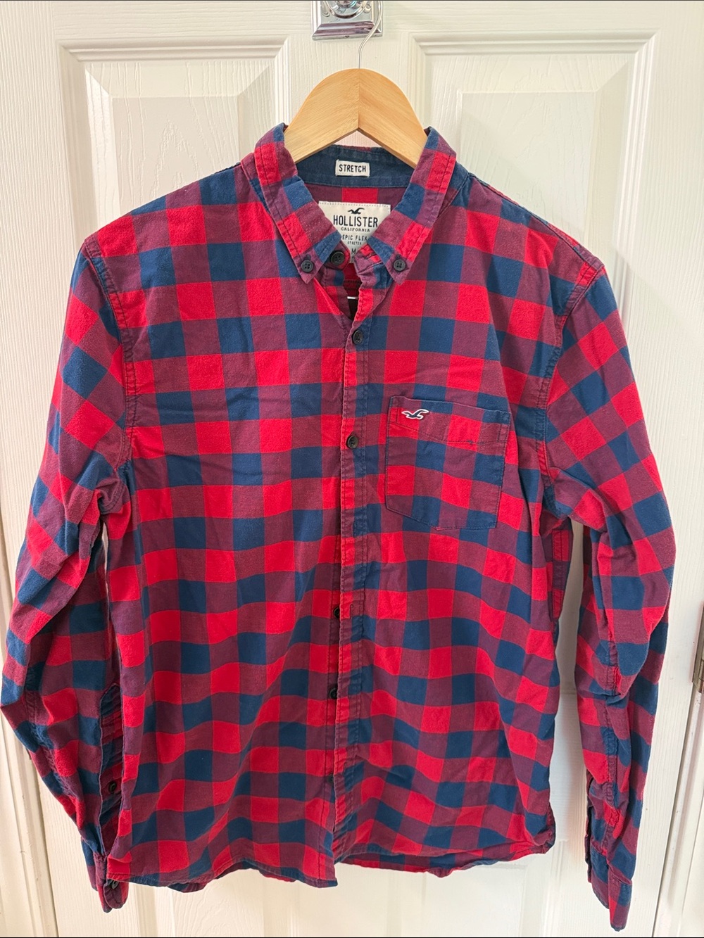 Hollister Red & Navy Plaid Button-Down Shirt
